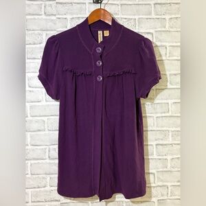 Eyeshadow Rich Purple Blouse with Button Details, open cardigan, size XL